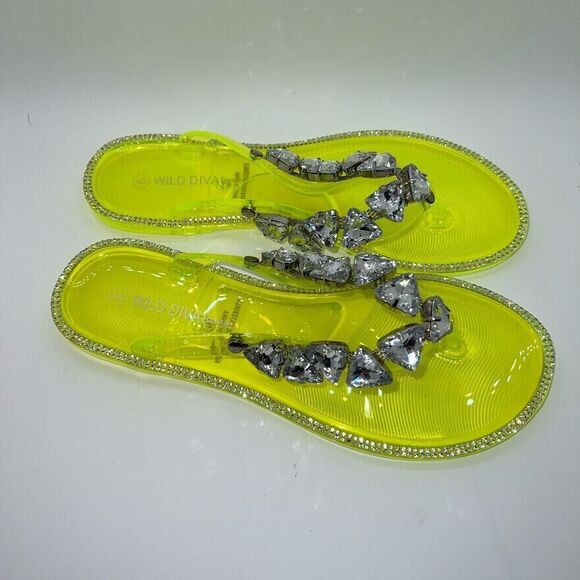 JOANIE-214 Fashion Rhinestone Embellished Jelly Sandals Neon Yellow Size 5 New - Picture 8 of 9
